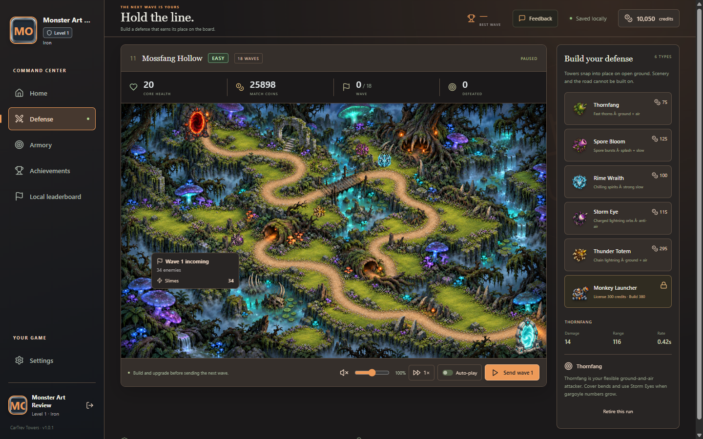 CarTrev Towers Mossfang Hollow defense view ready for wave one
