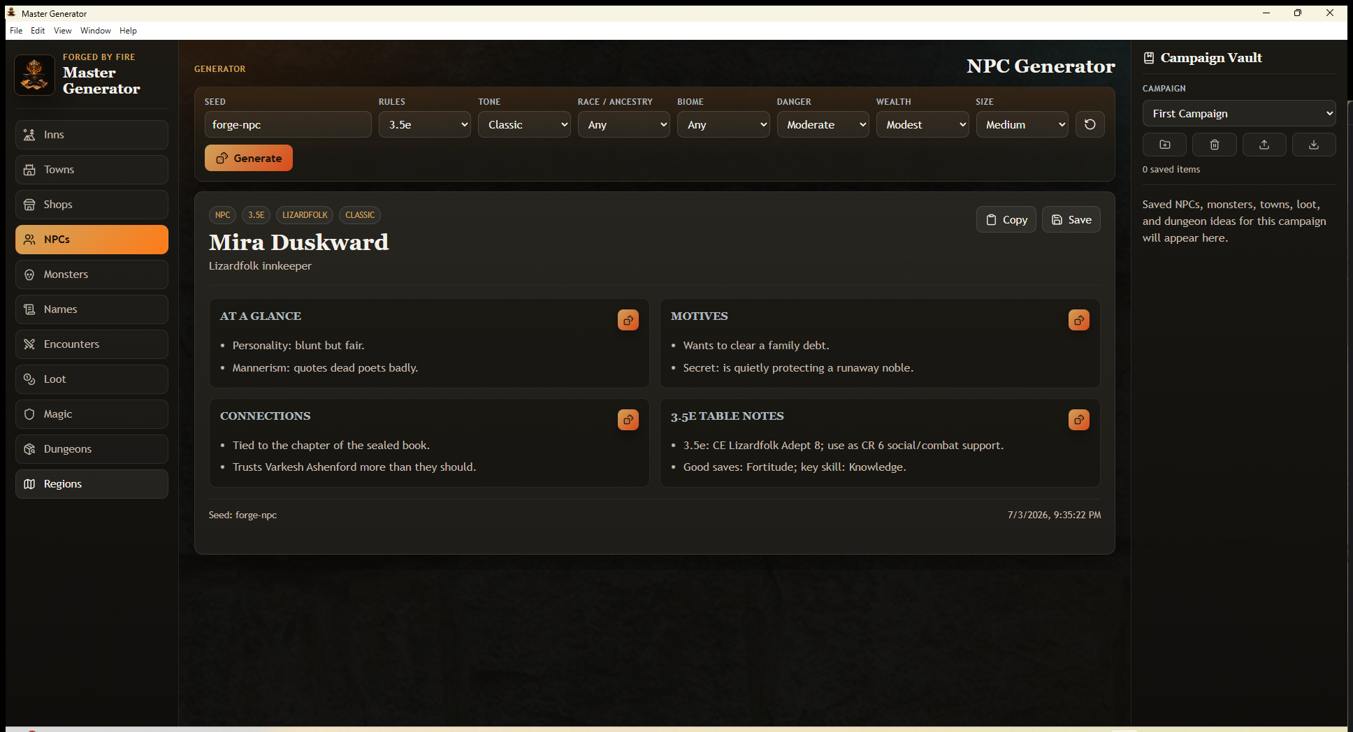 Master Generator NPC generator and campaign vault