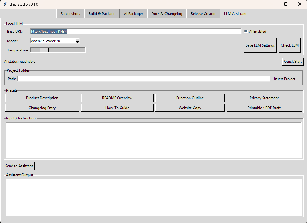 Ship Studio LLM assistant