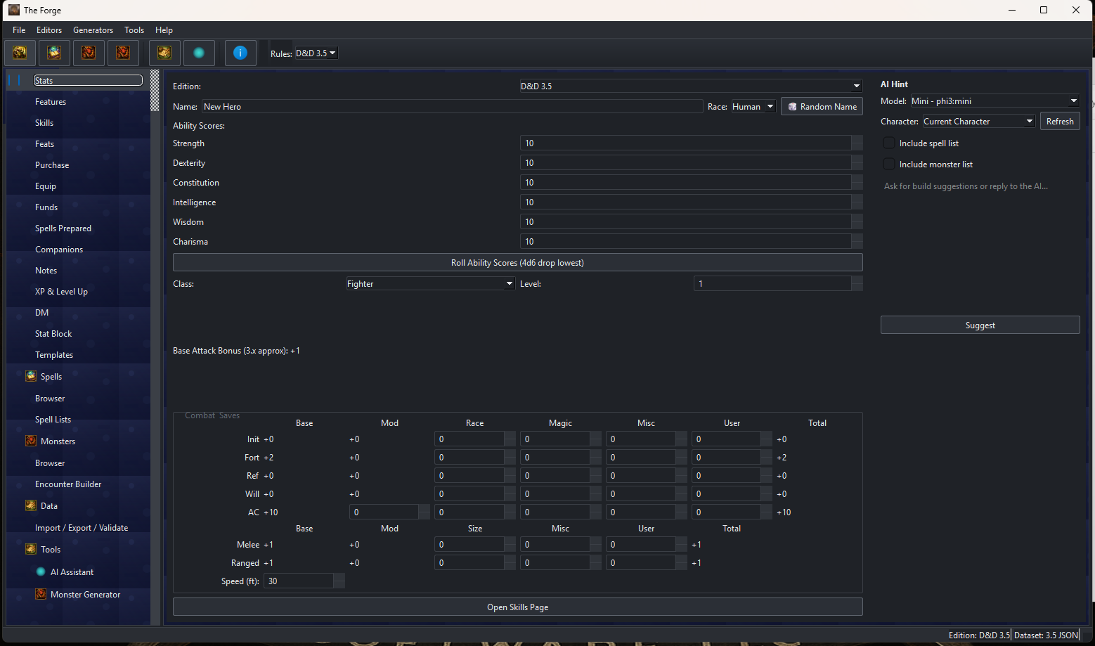 The Forge stats and combat grid