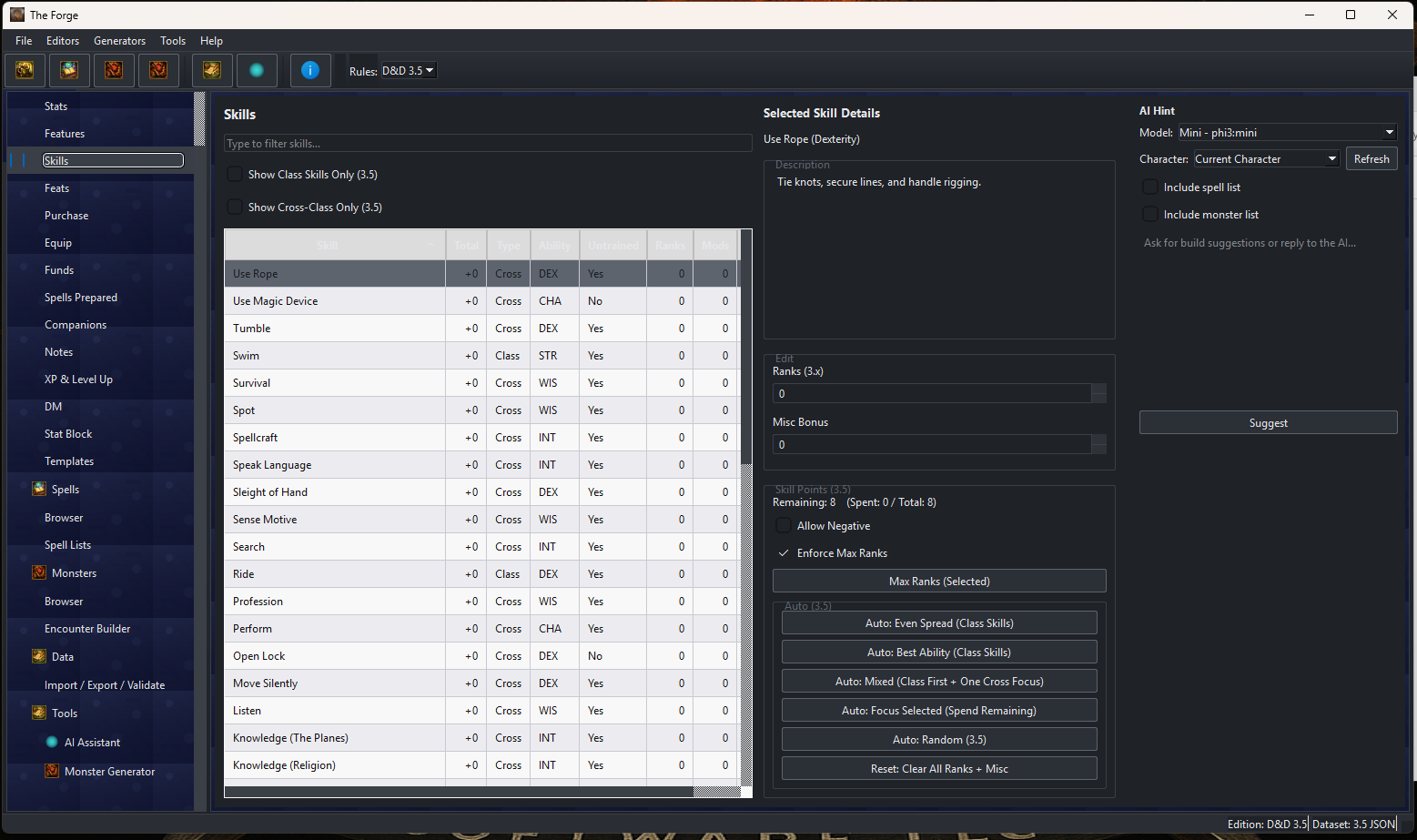 The Forge skills tab