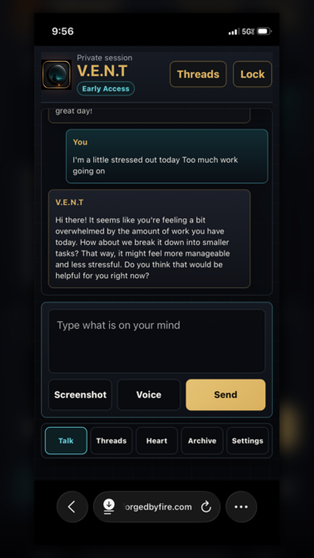 V.E.N.T Android main conversation screen