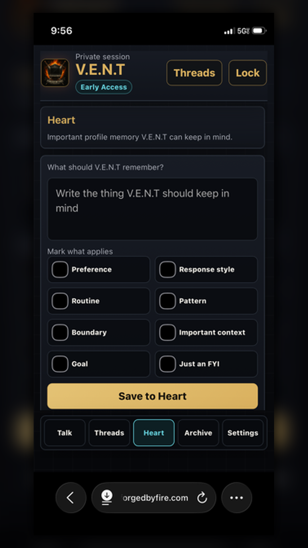 V.E.N.T Android archive and reflection screen