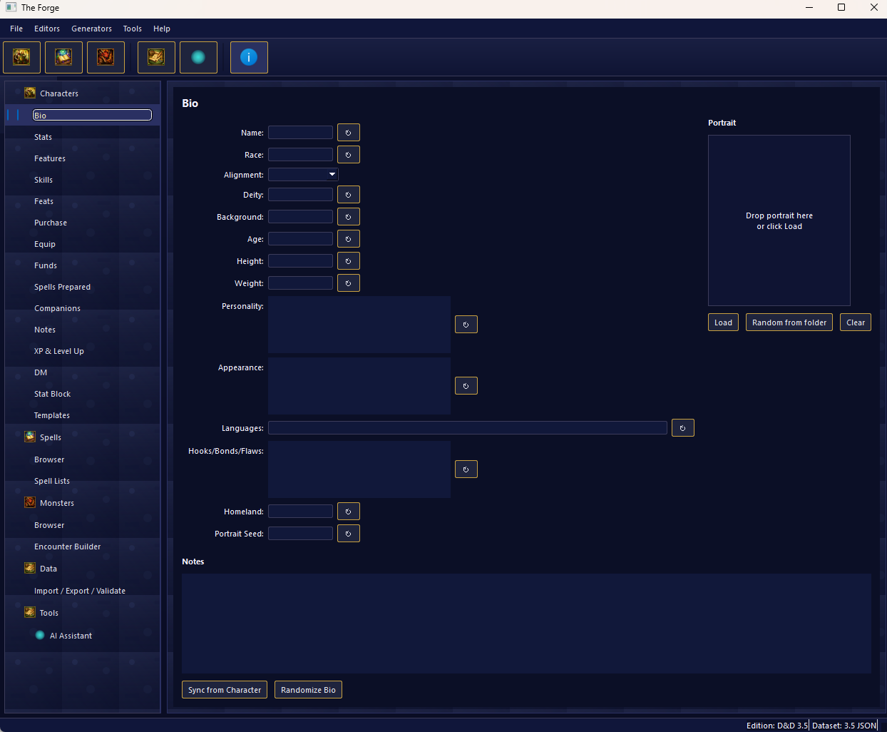 The Forge main character builder