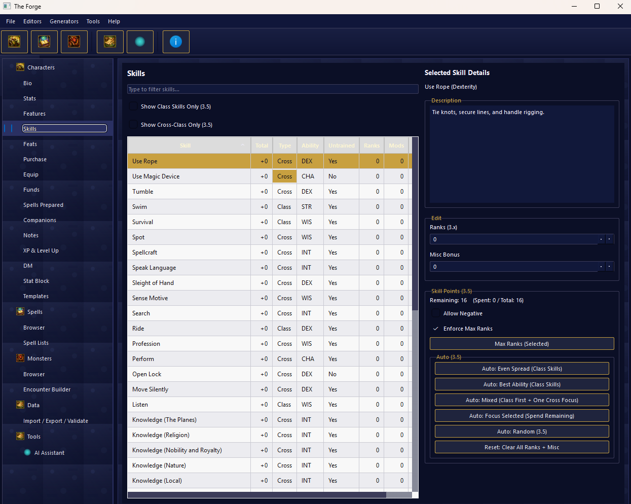 The Forge skills tab
