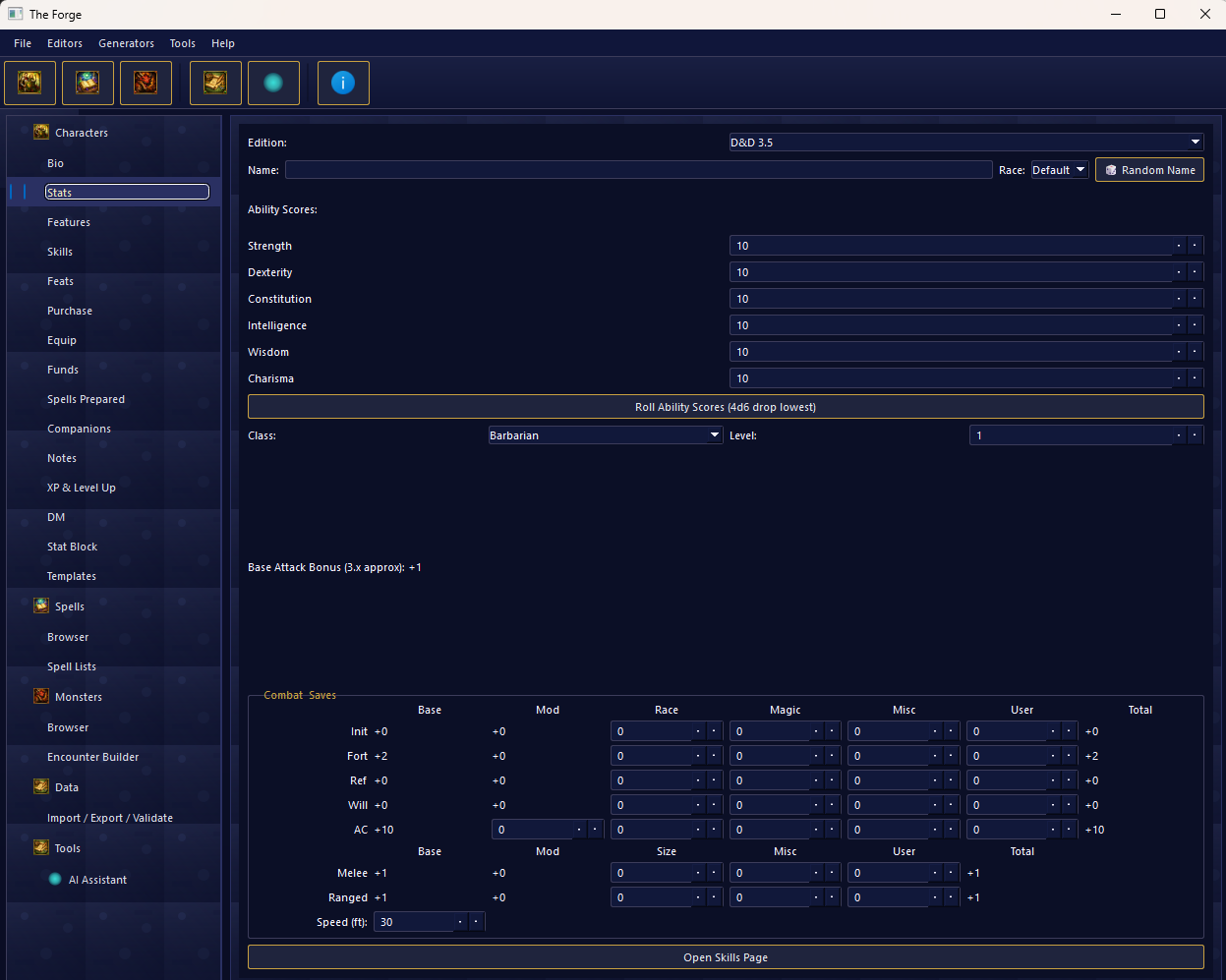 The Forge stats and combat grid